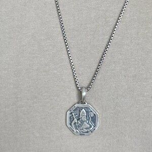 David Yurman 925 Sterling Silver Men's Saint Patrick Amulet Charm with Box Chain